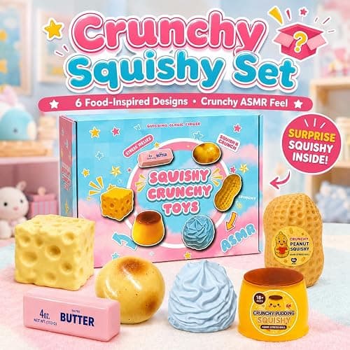 6PCS Crunchy Squishy Box Mystery Fun Asmr Feel Set | Crunchy Squishies Stress Balls Blind Slow Return Squishies, Relief Hand Relax Desk Decor Party Favor Gifts for Adult thumbnail 2