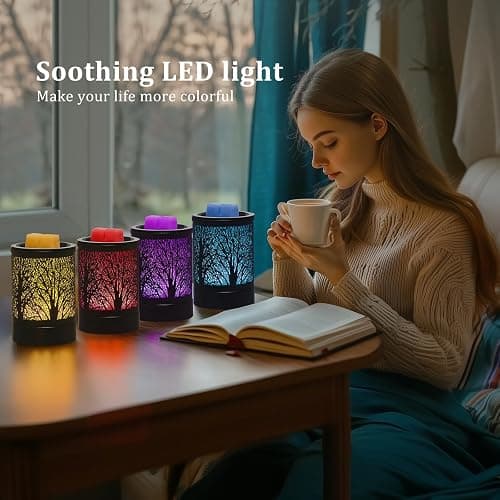 Enaroma Fragrance Wax Melts Warmer with 7 Colors LED Changing Light Classic Black Forest Design Scent Oil Candle Warmer thumbnail 2