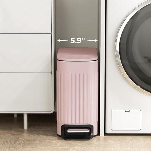 TrashAid Pink Bathroom Trash Can, 1.6 Gallon Stainless Steel Small Garbage Can with Lid, Step Pedal, Cute Wastebasket for Bathroom, Office, Bedroom, RV, Pink thumbnail 2