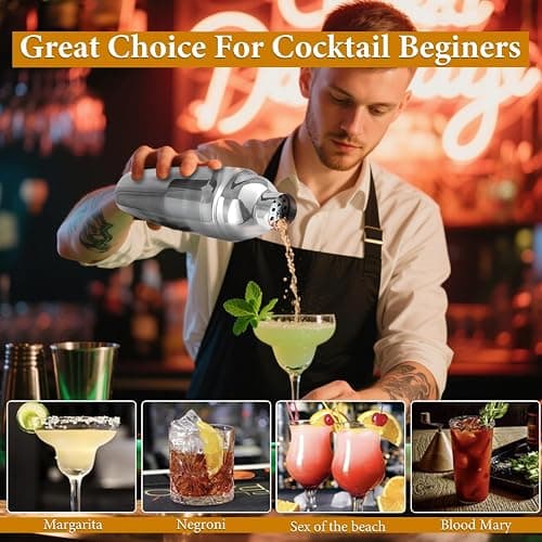 25oz Cocktail Shaker Set, Martini Shaker Set with Built in Strainer, Double Sided Jigger and Mixing Spoon Stainless Steel Mixed Drink Shaker thumbnail 6