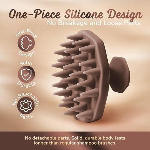 SILKLE Silicone Scalp Scrubber - Massage Shampoo Brush, Soft Bristles for Hair Growth & Dandruff Removal - Ergonomic Design, Wet & Dry Use, Deep Cleansing Scalp Exfoliator for All Hair Types - Brown thumbnail 4