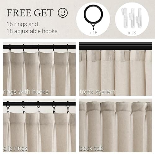 Topfinel Oatmeal Pinch Pleated Linen Curtains 105 Inch Length 2 Panels for Living Room Bedroom Semi Sheer Window Curtain Boho Neutral Back Tab Pinch Pleat Drape with Hooks 105 Inches Long thumbnail 3