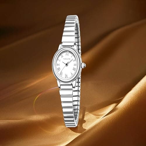 VAVC Small Gold Watches for Women,Analog Womens Watch with Stainless Steel Expansion Band,Oval Case Roman Dial,Water Resistant thumbnail 5