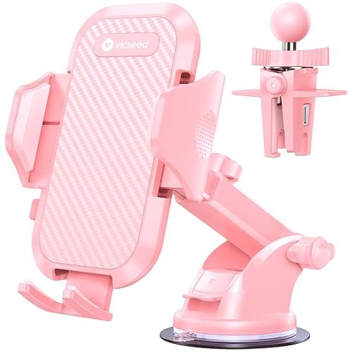 VICSEED Pink Phone Holders for Your Car, [True Military-Grade Shockproof Strongest Suction Power], 3-in-1 Dashboard Windshield Vent, Truck Boat Stand Cell Phone Mount for iPhone Android All Phones - Image 1