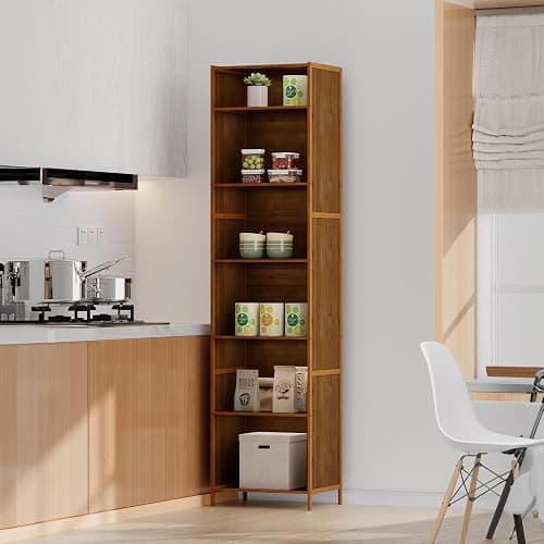 Warmiehomy 6-Tier Bookcase, 170cm Bamboo Bookshelf, Open Storage Shelf Freestanding, Wooden Shelving Unit Display Shelves for Living Room Bedroom Study Room Dinning Room (Rustic Brown) thumbnail 5