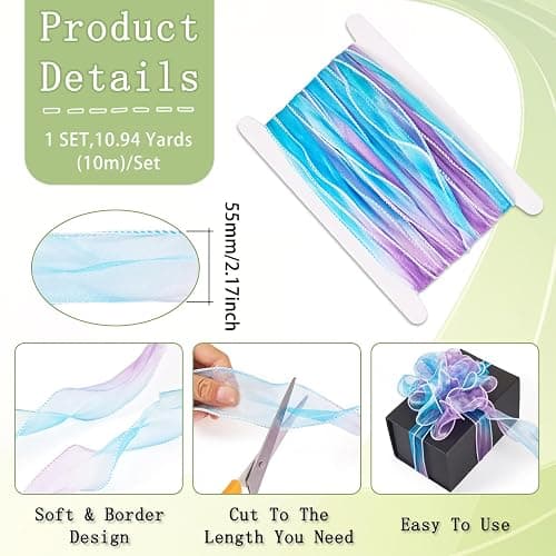 Beadthoven 10.94 Yards Purple Blue Organza Iridescent Ribbon, 2-1/8 Inches Sheer Fabric Chiffon Ribbons Mesh Christmas Decoration Ribbon Lace Trim for Big Bow, Wedding, Gift Wrapping, Bouquets, Wreath thumbnail 3