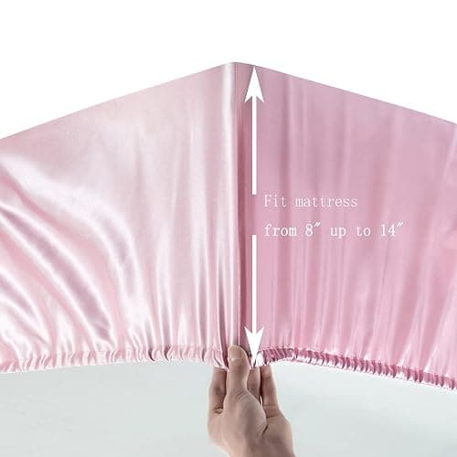LuxBedding Satin Fitted Bed Sheet, Soft as Silk, Full Size, 1 Piece, Pink | Satin Fitted Sheet Only, Full Size Fitted Sheet, 1 Piece Bottom Bed Sheet, Soft and Comfortable Like Silk,Deep Pocket thumbnail 4