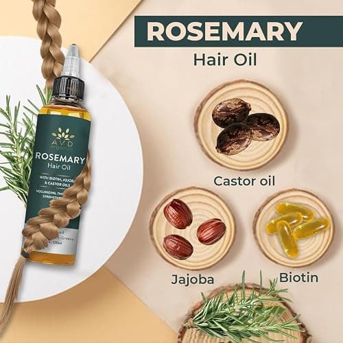 AVD Organics Rosemary Oil for Hair Growth & scalp | Infused With Biotin | Hair Strengthening Nourishing and Volumizing | Infused with Jojoba & Castor Oil | Non-GMO 120ml thumbnail 2