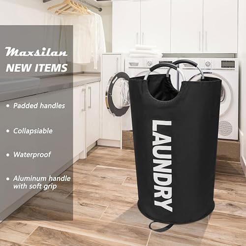 Maxsilan 90L Large Laundry Basket, Freestanding Tall Clothes Hamper, Collapsible Laundry Bag, Black thumbnail 4