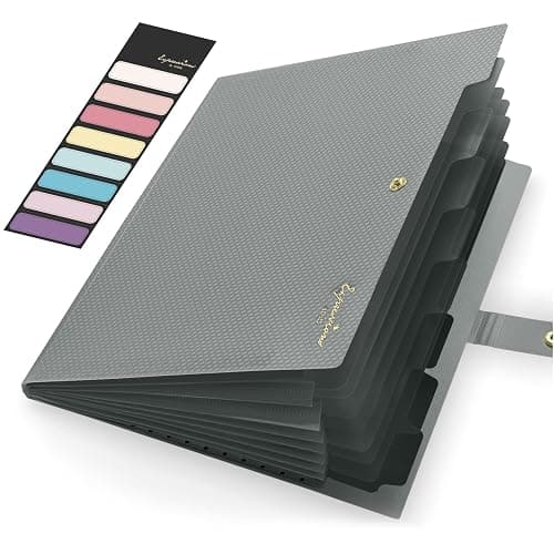 Sooez Accordion File Organizer, Letter Size Expanding File Folder with Labels, 8 Pocket Folders for Document, Portable Paper Bill Receipt Organizer for Home School Office Supplies, A4 Size, Grey - Image 1