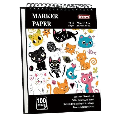 Belenova 9" x 12" Marker Paper Pad, 100 Sheets Bleedproof Sketchbook for Alcohol Markers - 73lb/120gsm Art Supplies for Drawing & Coloring (Kids/Adults). - Image 1