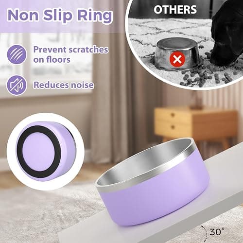 LIHOOOOM Dog Bowl, Anti-Slip Dog Water Bowl and Food Bowl, Non-Rusting Stainless Steel Dog Bowls, Durable and Easy to Clean, Suitable for Medium and Large Dogs (64Ounces, Lightpurple) thumbnail 7