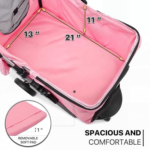 MoNiBloom 3-Wheels Foldable Pet Stroller with Waterproof Cover, Pet Strolling Cart for Small/Medium Dogs and Cats with Storage Basket and Cup Holder, Breathable and Visible Mesh for All-Season, Pink thumbnail 6