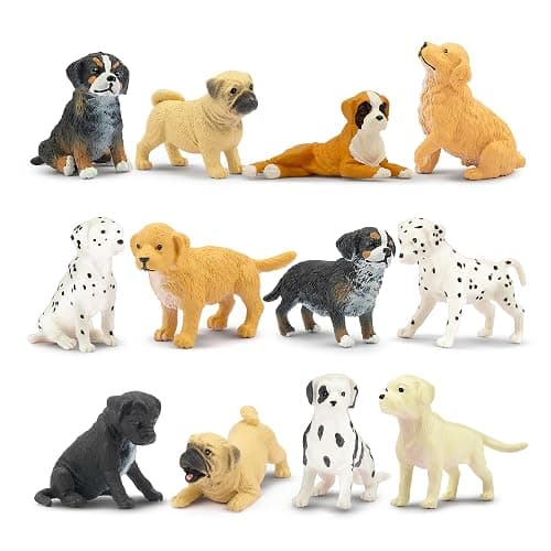 Toymany 12PCS Mini Dog Figurines Playset, Realistic Detailed Plastic Puppy Figures, Hand Painted Emulational Tiny Dogs Animals Toy Set, Cake Toppers Christmas Birthday Gift for Kids Toddlers - Image 1