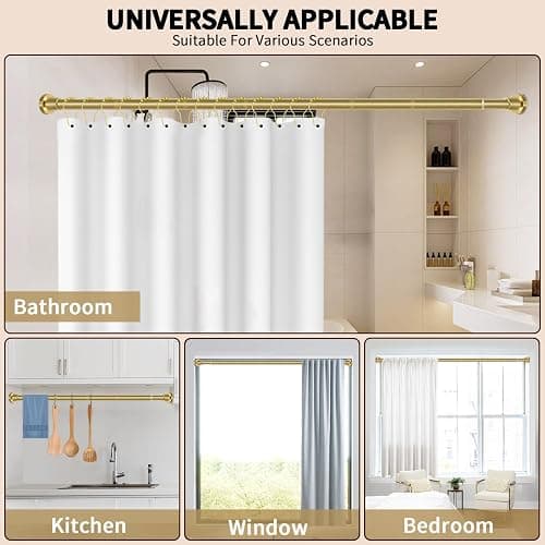 ZYRW Gold Shower Curtain Rod 36-98 Inches (3-8.2ft) Non Rust Adjustable Shower Rod Spring Tension Non Slip No Drilling Stainless Steel Shower Rods for Bathroom Window thumbnail 8