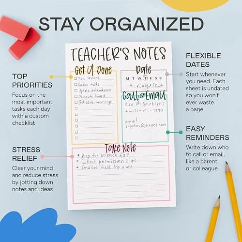 Tiny Expressions Teacher Notepad - Teacher To Do List Note Pad - Stationary Classroom Must Haves for Elementary and Middle School - Teacher Appreciation Gifts for Women thumbnail 3