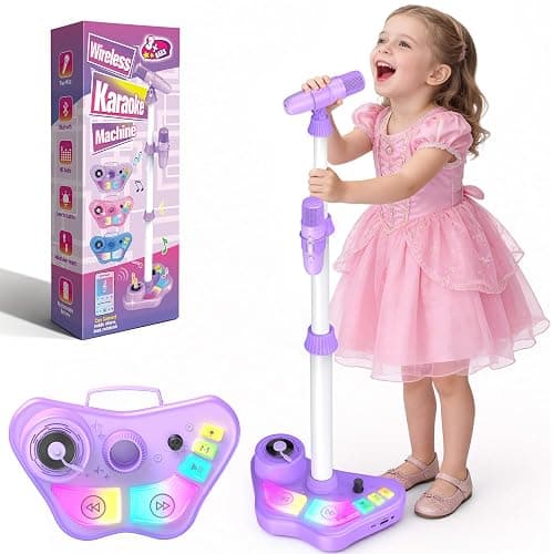 Stand Karaoke Machine for Kids, Singing Toys Gifts for 3 4 5 6 7 8 Year Old Girls Boys, Rechargeable Kid Microphone Bluetooth Speaker with 2 Wireless Mic for Girl Age 4-6 Toddler Birthday Party Toy - Image 1