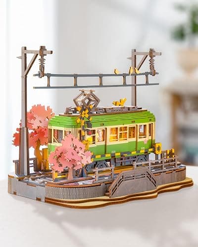 Rolife 3D Wooden Puzzle for Adults, Sakura Journey Tram DIY Model Building Kits with LED Lights, Creative Kids Craft Hobby Gift and Brain Teaser Home Decor Assembly Toy thumbnail 8