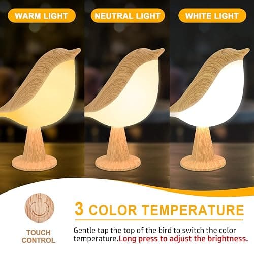 Deogos 2 Cute Bird Table Lamps Combo,Rechargeable Cordless Lamp with 3 Color Temperature and Adjustable Brightness,Small Desk Lights for Bedroom Nightstand Bedside Table - Wood Tone thumbnail 4