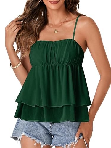 Rooscier Women's Spaghetti Straps Babydoll Cami Top | Peplum Strappy Cute Tank Tops thumbnail 2