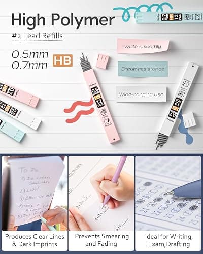Nicpro 6PCS Pastel Mechanical Pencil Set with Case, Cute Drafting Pencils 0.5mm & 0.7mm with 6 Tubes HB Lead Refills, Erasers, Eraser Refills, Aesthetic School Supplies for Girls Drawing Sketching thumbnail 4
