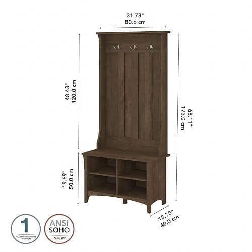 Bush Furniture Salinas Hall Tree with Shoe Storage Bench in Ash Brown thumbnail 3