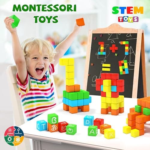 Hiwawind 40pcs Magnetic Blocks -Ideal Gifts for 3 4 5 6 Year Old,STEM Learning Toys for 3-5 Year Old Boys & Girls, Safe & Strong Building Blocks with ASMR Sounds,Classroom Must Haves thumbnail 7