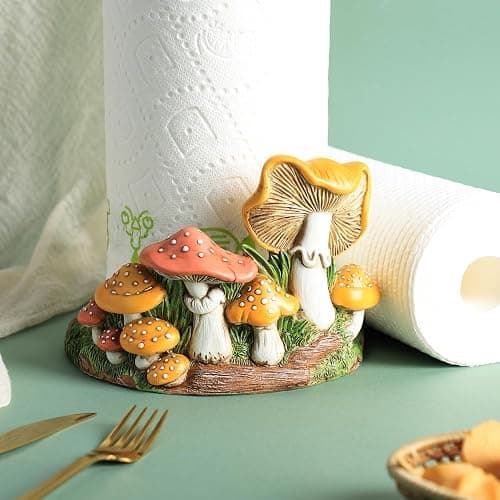 Bicuzat Cute Retro Mushroom Pattern Paper Towel Holder Stand, Resin Crafts Display for Kitchen Countertop, Cafe Western Restaurant Cake Shop Dessert Shop thumbnail 4