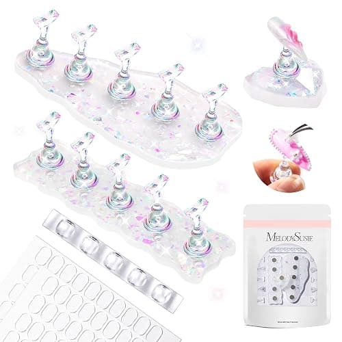 MelodySusie Nail Stand for Press Ons, 3 PCS Shiny Magnetic Bases Sets for Practice Painting Display with Brush Holder and 100 Pcs Reusable Double-Sided Tape for Home DIY Salon Supplies - Image 1