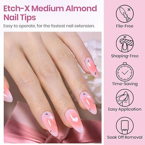 Beetles Medium Almond Nail Tips 576pcs 12 Sizes, Pre-Etched Soft Gel Nail Tips Half Matte Full Cover Press on False Nail Tips Clear Acrylic Nails Glue on Nails DIY Nail Extension Gift for Women thumbnail 5