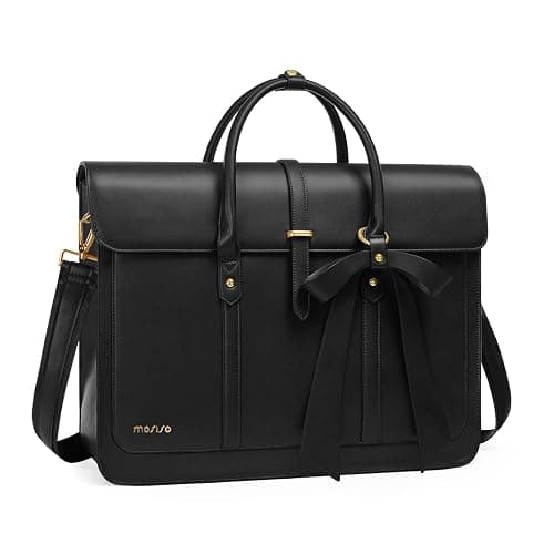 MOSISO Laptop Bag for Women, 15-15.6 inch PU Leather Laptop Shoulder Bags Convertible Backpack, 16 inch Messenger Bags Casual Handbag Work Briefcase Travel Computer Bag with Bowknot, Black - Image 1