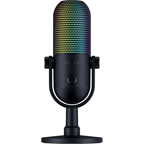 Razer Seiren V3 Chroma RGB USB Microphone: Stream & Game Reactive Lighting - Tap-to-Mute Sensor - Condenser Mic - Digital Gain Limiter & Shock Absorber - PC, Discord, OBS Studio, XSplit - Black - Image 1