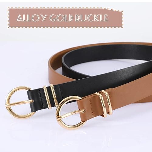 VONMELLI 2 Pack Women's Leather Belts for Jeans Dresses Fashion Gold Buckle Ladies Belt thumbnail 2