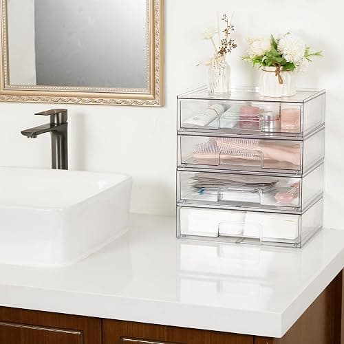 Vtopmart 12.1''W Clear Stackable Storage Drawers,2 Pack Acrylic Plastic Organizers Bins for Makeup Palettes, Cosmetics, and Beauty Supplies,Ideal for Vanity, Bathroom,Cabinet,Desk Organization thumbnail 2