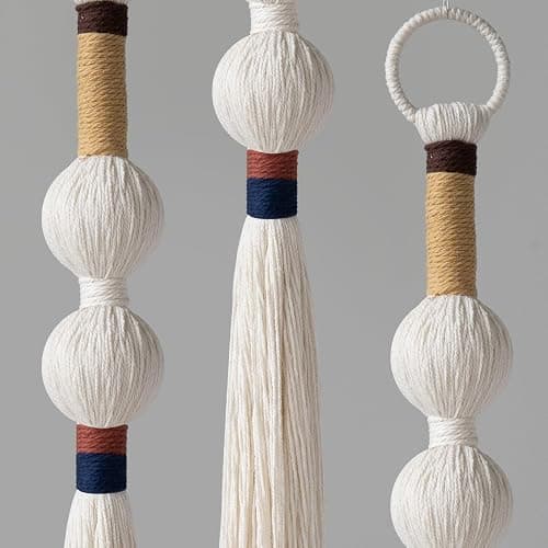 Macrame Wall Hanging Boho Decor Yarn Wall Art Small Sphericity Cotton Textile Tassel Hanging Fiber Art for Living Room Bedroom 27'' L x 2.3'' W - Ivory1 thumbnail 6