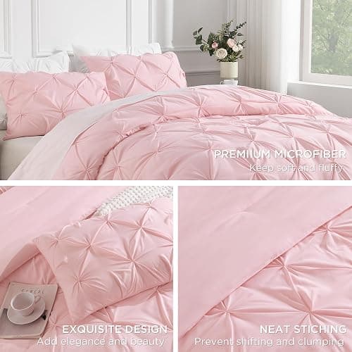 Andency Pink Full Size Comforter Set (79x90Inch), 3 Pieces Soft Lightweight Cute Pinch Pleat Comforter Set for Kids Girls Teens, All Season Western Warm Down Alternative Bed Set for Dorm Bedroom thumbnail 6