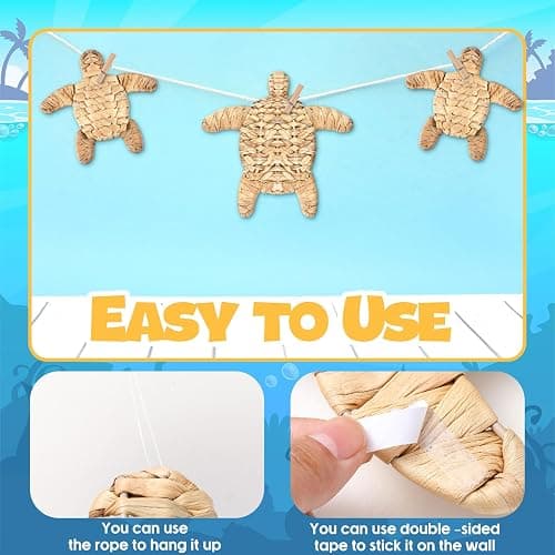 Threehoney 4 Pcs Turtle Beach Theme Decor Handmade Wicker Turtle Wall Decor Sea Life Hanging Wall Art Coastal Nautical Sculpture Table Decoration for Boho Bathroom Indoor Outdoor Ornament thumbnail 8