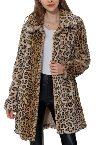 Bellivera Womens Leopard Print Fleece Coat, Spring and Winter Fashion Fuzzy Jacket Faux Fur Fluffy Cardigan Overcoat thumbnail 2