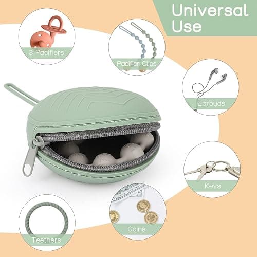 Nupoopy 2 Pack Silicone Pacifier Holder Case, BPA-Free Silicone Newborn Pacifier Pouches for Baby Boys & Girls, Portable Silicone Pacifier Container Case (Light Grey/Tradewinds) thumbnail 5