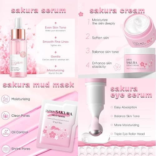Sakura Skin Care Set Christmas Birthday Gifts for Teen Girls -Skincare for Girls 10-12 - Kids Skin Care Set for girls Ages 8-12 - Kids Skin Care for Teens 10-12 - Skin Care Kit for Women with Gua Sha thumbnail 3