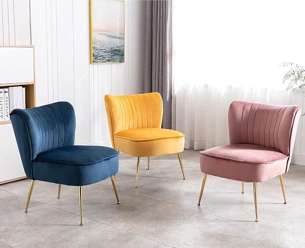 Shunzhi Pink Velvet Accent Chairs Set of 2 with Golden Legs Upholstered Side Chairs Mid-Century Modern Slipper Chairs for Guest Room Comfy Armless Wingback Corner Single Sofa Living Room Chairs thumbnail 8