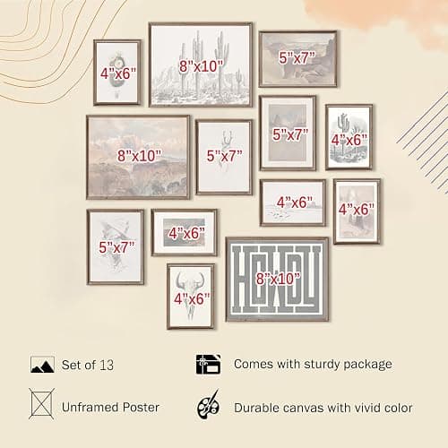 Western Decor Vintage Western Wall Decor,Farmhouse Cowboy Decor Wall Art,Boho Ranch Landscape Art Prints Canyons Cacti Desert Southwestern Wall Decor Aesthetic Pictures,Rustic Southwestern Artwork Prints for Room Bedroom Bathroom Decoration,Unframed thumbnail 4