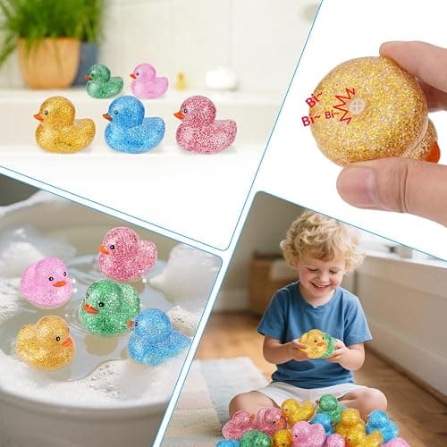 25Pcs Mini Glitter Rubber Ducks Bath Toys, Bathtub Floating Squeaky Duck Bulk Baby Preschool Bath Toy for Baby Shower Infants Kids Toddler Birthday Party Decoration Gift (Large) thumbnail 7