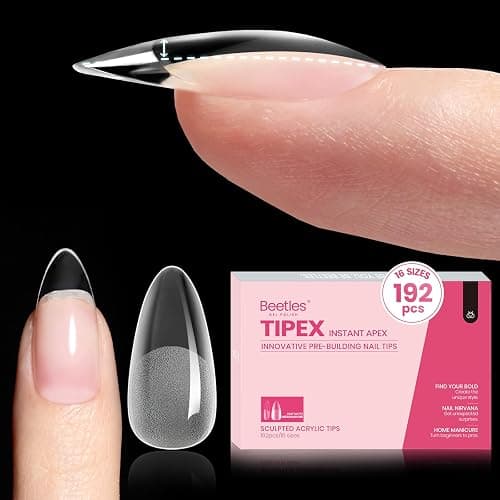 Beetles Tipex Instant Apex Nail Tips Almond Medium 16 Sizes 192 Pcs Pre-Etched Pre-Building Strong Thick Acrylic Tips - Image 1