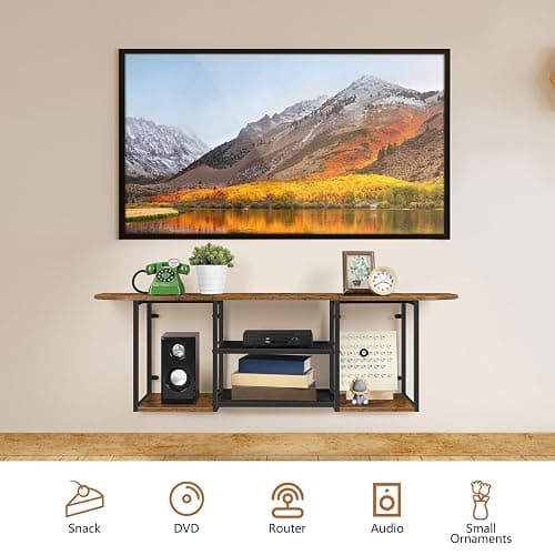 Fogein Floating TV Stand for 50 60 Inches TV,Wall Mounted Media Console with Open Storage Shelves，Modern Entertainment Center for Living Room,Bedroom (Brown) thumbnail 3