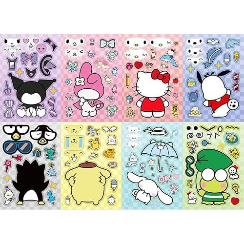 Cute Anime Stickers, 24Sheets Make Your Own Cartoon Anime Stickers, Make a Face Sticker, Classic Anime Themed Decals, Art Craft Party Supplies thumbnail 8