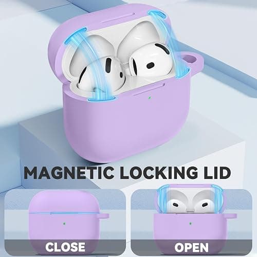 Ljusmicker for AirPods 4 Case 2024 with Magnetic Lid Lock,Soft Silicone Protective Cover for Apple AirPods 4th Generation Cases with Cleaner Kit,AirPod 4 Case Cover with Keychain for Women Men-Purple thumbnail 3