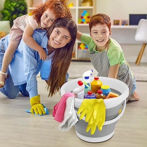 10L Collapsible Bucket and Mop Bucket, Folding Ice Buckets for Outdoor Camping Car Washing Beach Party Fishing, Silicone-Plastic Wash Basin Tub House Cleaning Supplies Portable Sink RV Kitchen Gadgets thumbnail 6