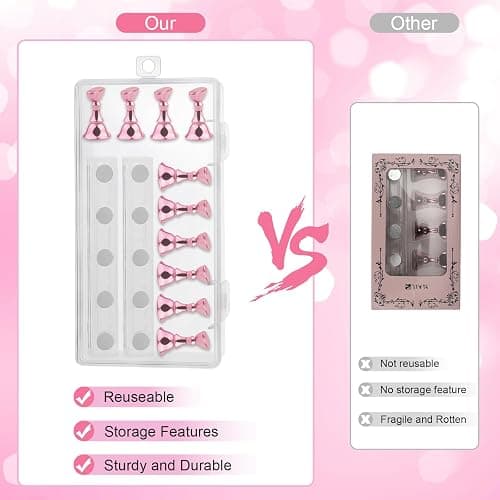 Difenni Nail Stands Acrylic Nail Art,Press on Nail Stand Magnetic Nail Tips Practice Holder 54 Pcs Reusable Adhesive Putty for DIY Painting(Pink thumbnail 4