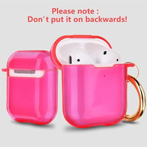 AIRSPO Airpods Case Cover, Clear Soft TPU Protective Cover Compatible with Apple AirPods 1st 2nd Generation Wireless Charging Case with Keychain (Neon Hot Pink) thumbnail 5